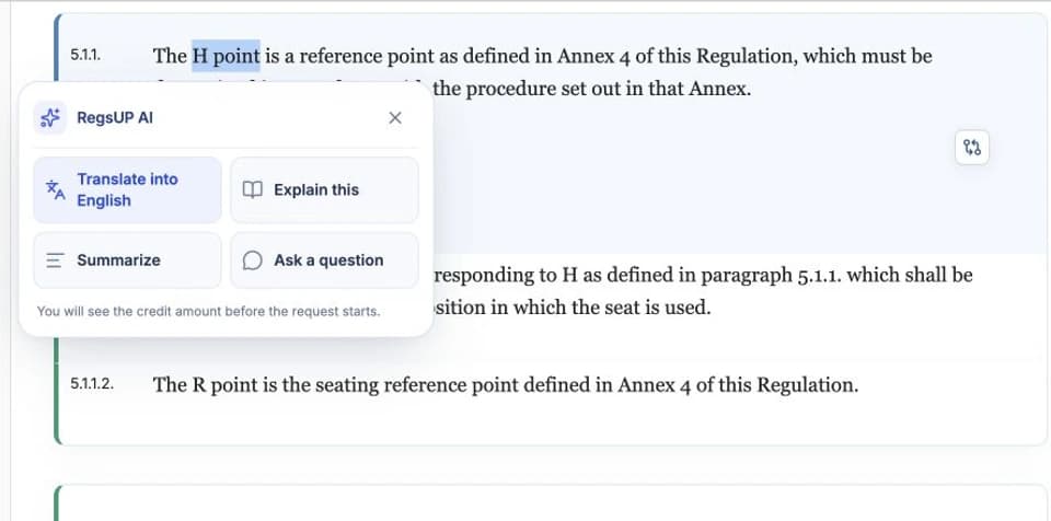 RegsUP AI tools for selected text
