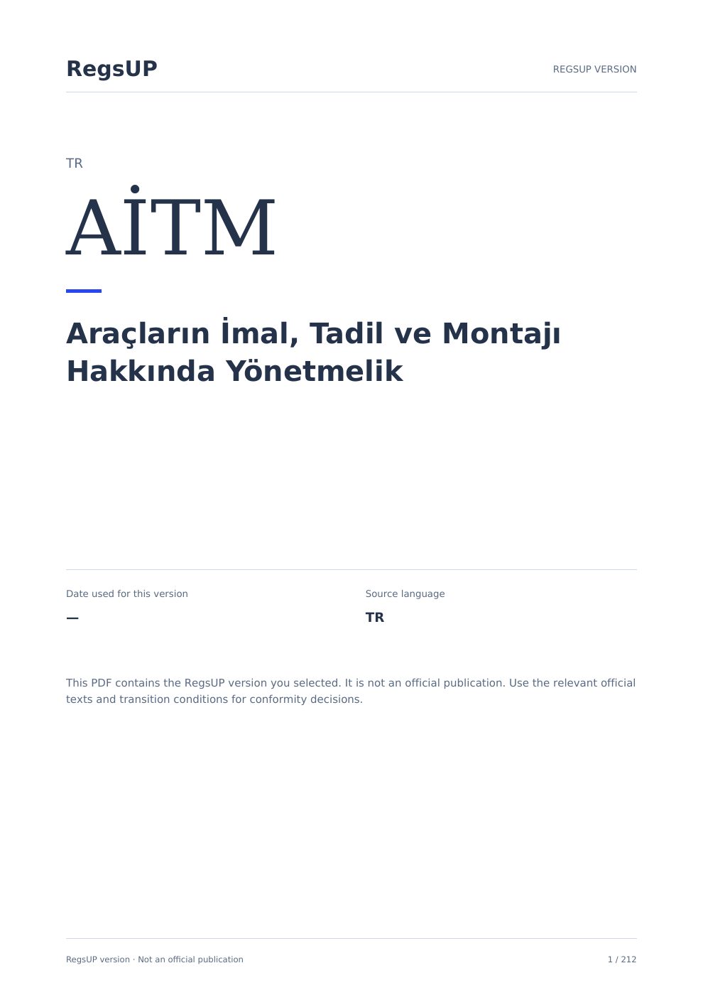 AİTM — Araçların İmal, Tadil ve Montajı — RegsUP belge kapağı