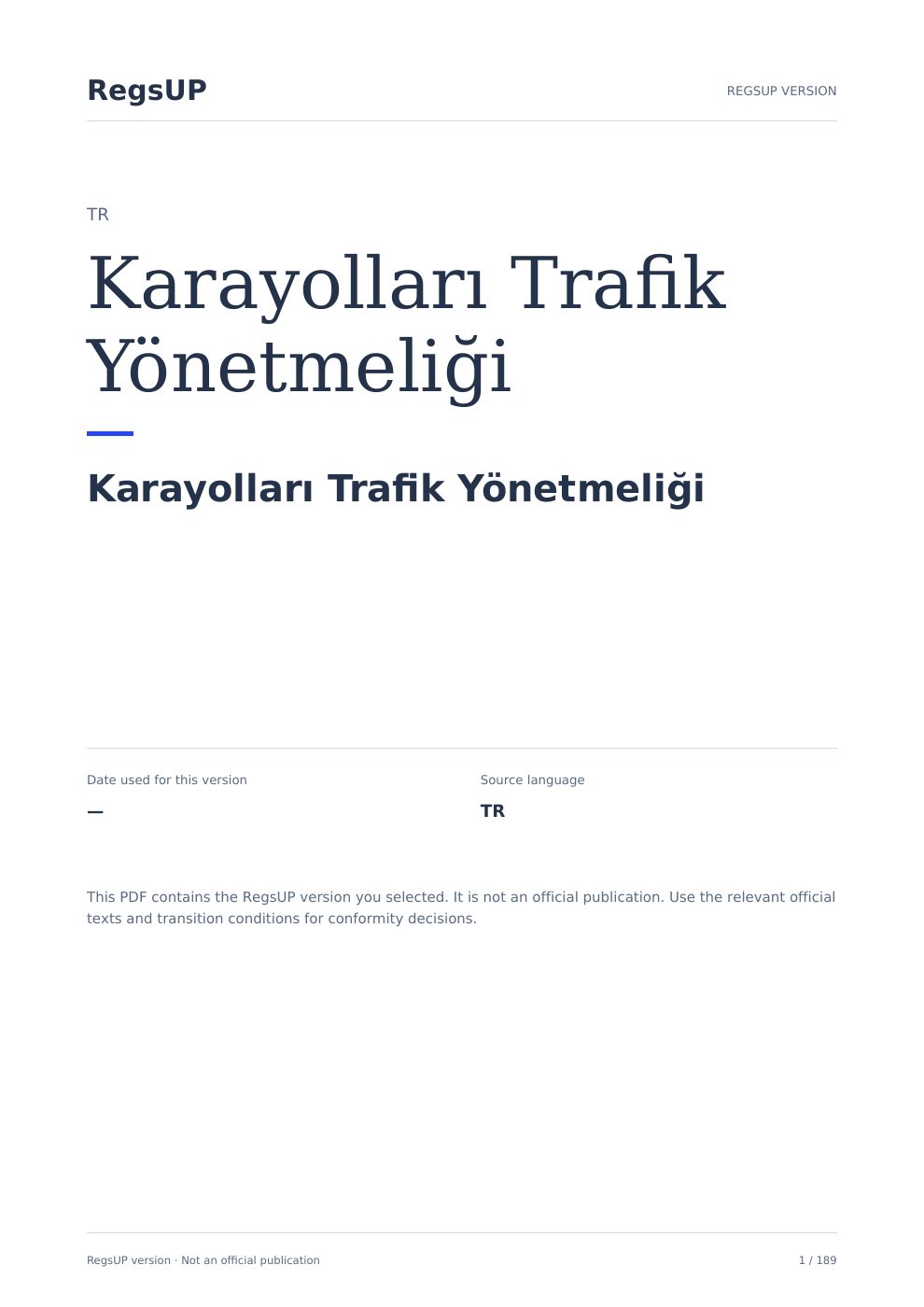 Karayolları Trafik Yönetmeliği — RegsUP belge kapağı