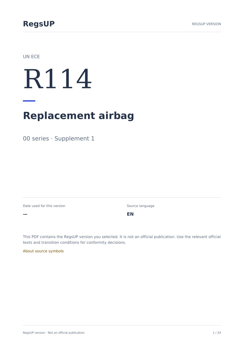 UN R114 — Sonradan takılan hava yastığı sistemleri — RegsUP belge kapağı