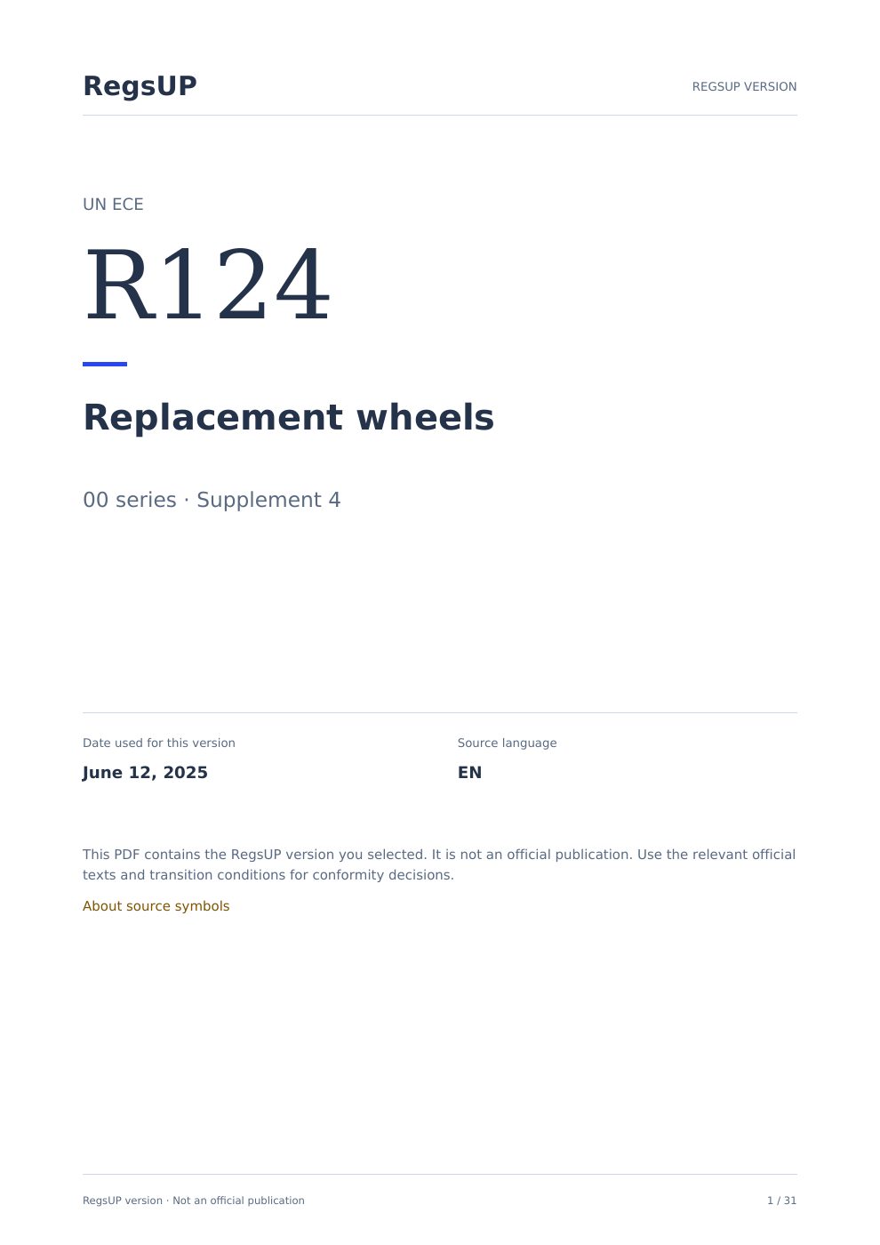 UN R124 — Yedek jantlar — RegsUP belge kapağı